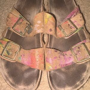 BIRKENSTOCK Women's Arizona EU38 Flower Crush Mocca Suede Slide Sandals Used